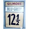 Image 1 : 1 GILMORE BLU-GREEN SIGN OF METAL WITH SOME RUST AND PAINT LOSS. H30", L21". WEIGHT 14LBS....