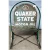 Image 1 : 1 QUAKER STATE SIGN. MOTOR OIL ON STAND(#1333) NEEDS CLEANING. H48", DEPTH 35", WIDTH 35". WEIGHT...