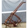 Image 1 : 1 55 GAL DRUM DOLLEY MOVIE PROP ON WHEELS, H66", W19",D26", RUST, WEAR TO PAINT, 78LBS. "NEWTON B...