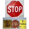 Image 1 : 3 STREET SIGNS- PARKING, STOP, CURVE. MAX H24, L24". ALL W/RUST. TOTAL WT 24LBS. 1 STOP SIGN OF M...