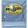 Image 1 : 1 PENZOIL OVAL METAL SIGN-TWO SIDED ON STAND. SIGN ONLY OVAL 18" X 31". WITH RACK H36.5", L35", W...