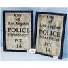 Image 1 : 2 CITY OF LOS ANGELES POLICE DEPT. PCT. 14 PAPER AND WOOD MOVIE PROPS. H15", L11.5". WORN COND WT...