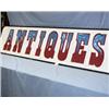 Image 1 : 1 WOOD SIGN-ANTIQUES-H2',L8', SINGLE SIDED, GOOD COND. W SOME PAINT WEAR, WEIGHT 31LBS....