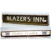 Image 1 : 1 SIGN, BLAZERS INN OF WOOD. H7.5", L37.5",D3.5" WT 6LBS. 1 COOK COLOR SIGN W/CRACKED PLASTIC. H5...