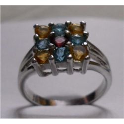 6.050g Ring of Citrine,Blue Topaz and Garnet Sterling Silver