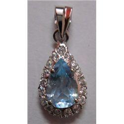 Blue Topaz and CZ 3.400g Pendant Sterling Silver