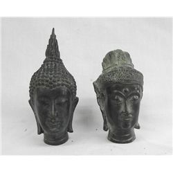 Two Bronze Hindu or Thai Heads