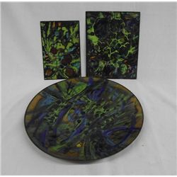 Three Artist Copper Enamel Trays