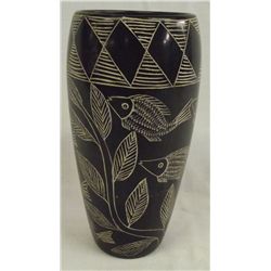 Tribal Sgraffito Fish Vase