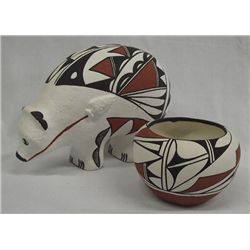 Acoma Jar and Isleta Bear Pottery