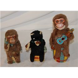 3 Tin and Cloth Wind-up Toys