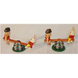 2 Wind-up Celluloid and Tin See-Saw Toys
