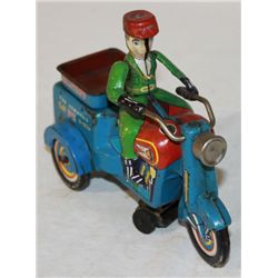 K.O. Japan Wind-up Delivery Motorcycle Toy