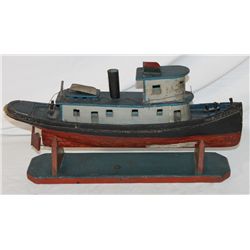 Folk Art Wooden Tug Boat Model