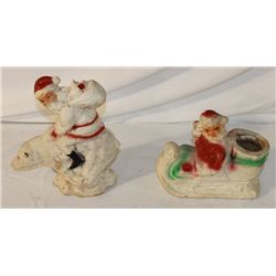 2 Paper Mache Santa Figures