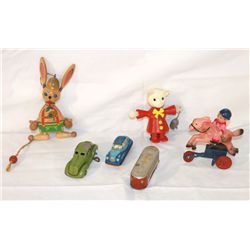 Box Lot of Mixed Tin, Celluloid, & Wood Toys