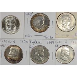 6 FRANKLIN HALF DOLLARS (48,49,50,50-D,57,63-D) AU/BU