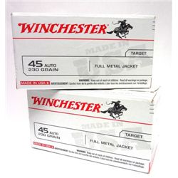 2 boxes of 100 Rounds of Winchester 45 Auto 230 Grain Full Metal Jacket Ammo