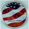 Image 2 : 2001 AMERICAN SILVER EAGLE "IN MEMORY SEPT. 11 2001" PAINTED  SCENE, GOD BLESS