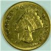 1874 $3.00 GOLD, AU-58  VERY NICE!!