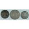Image 2 : TYPE COINS: 1863 3 CENT NICKEL, FINE, 1857 HALF DIME, VF, 1852 3 CENT SILVER XF+