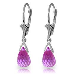 14K WHITE GOLD 4.50ct BRIOLETTE PINK TOPAZ EARRING