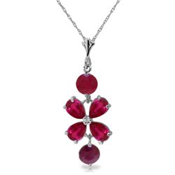 14k WG 2.15ct PEAR & 1.00ct Rd. Ruby Flower Necklace