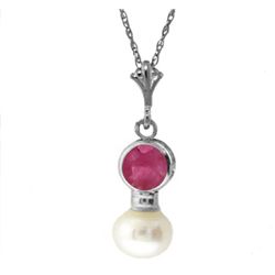 Bezel 0.48ct Ruby and 0.75ct Pearl Necklace in 14k WG