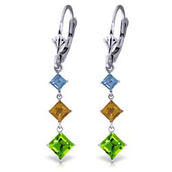 14k WG 1ct Blue Topaz,1.5ct Citrin &2.3ct Peridot Earring