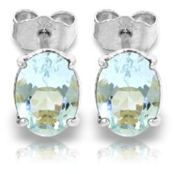 14k WHITE GOLD 1.80ct Oval Aquamarine Stud Earrings