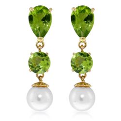 3.50ct & 2.00ct Peridot & 5.00ct Pearl  Earrings in 14k YG