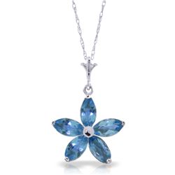 14k WG 1.40ct MARQUIS Blue Topaz Flower Necklace