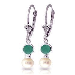 14k WG Freshwater 4.0ct Pearl & 1.20ct Emerald Earring