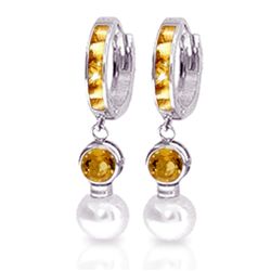 14K White Gold 4.0ct Pearl & 1.3ct .85ct Citrine Earring