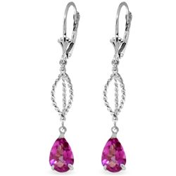 14k White Gold 3.0ct Pink Topaz Leverback Earrings