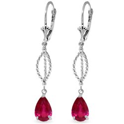 14k WG Rope Leverback Earrings with 3.50ct Rubies