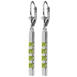 14K White Gold .70ct Princess Peridot Leverback Bar Earring