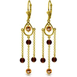 14k YG Citrine & Garnet Long Drop Earrings