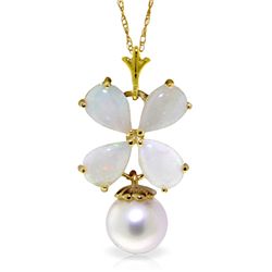 14k Yellow Gold Opal & Pearl Flower Necklace