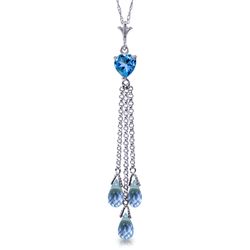14K White Gold 3.45ct & 1.3ct Heart Blue Topaz Necklace