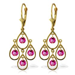 14k YG 2.40ct ROUND Pink Topaz Chandelier Earring