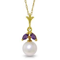 14k Solid Gold 0.20ct Amethyst & Pearl Necklace