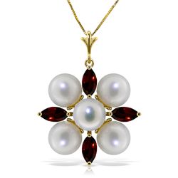 14k Solid Gold 1.30ct Garnet & Pearl Necklace