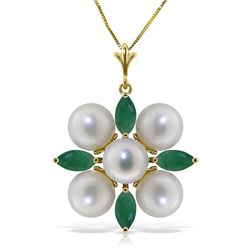 14k Solid Gold 1.30ct Emerald & Pearl Necklace
