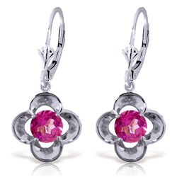 14k WHITE GOLD 1.10ct ROUND Pink Topaz Flower Earring