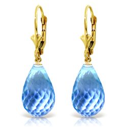 14k Solid Gold 28.0ct Blue Topaz Dangle Earrings