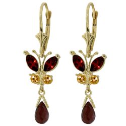 14k Solid Gold Garnet & Citrine Earrings