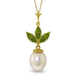 14k Yellow Gold Pearl & 0.75ct Peridot Necklace