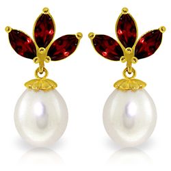 14k Yellow Gold Pearl & 1.50ct Garnet Earrings