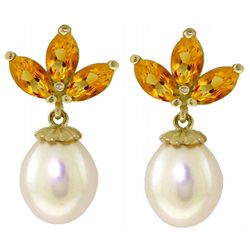14k Yellow Gold Pearl & 1.50ct Citrine Earrings